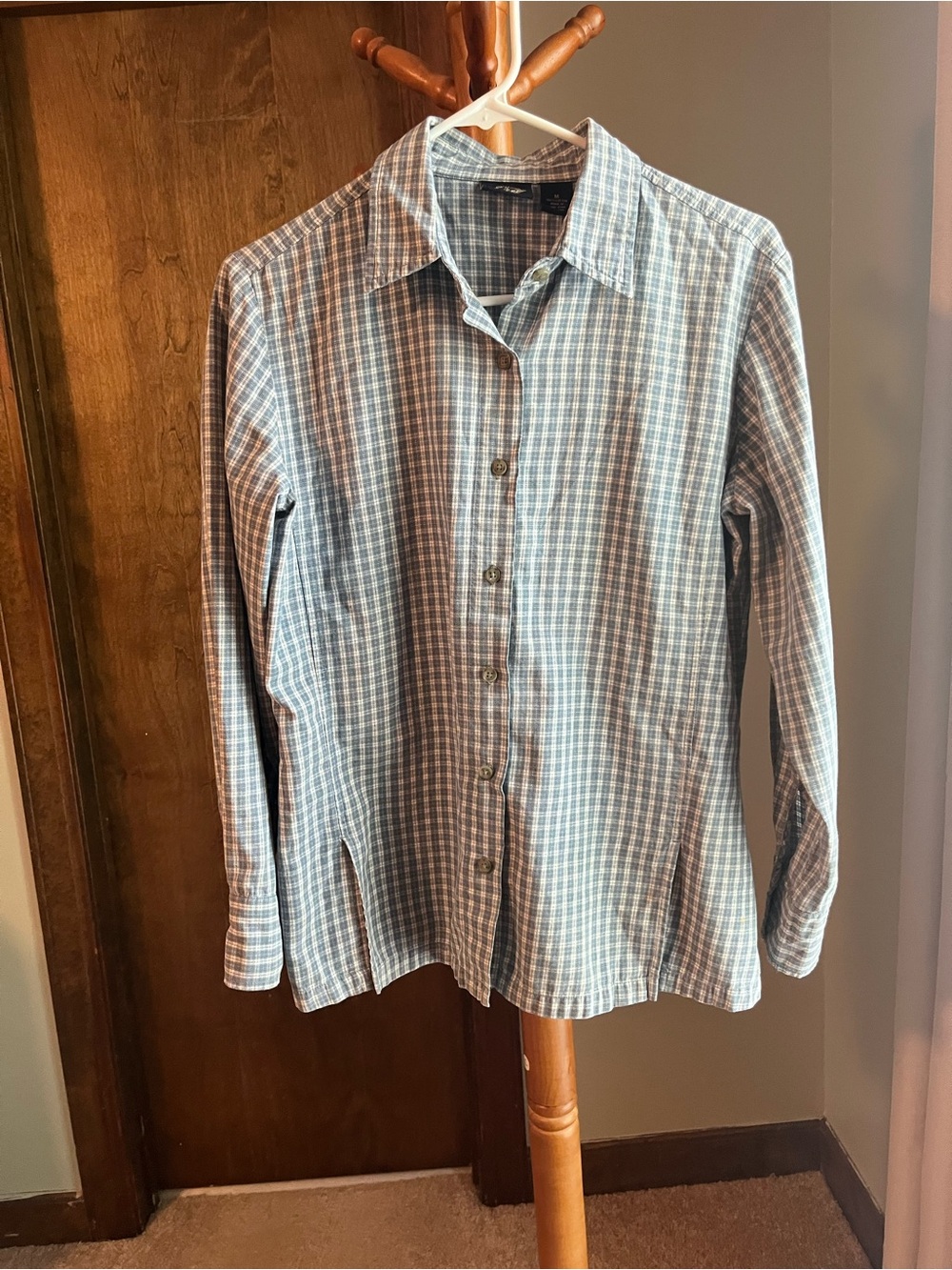 Women’s Dockers Blue and White Checked Casual Button-Down Shirt